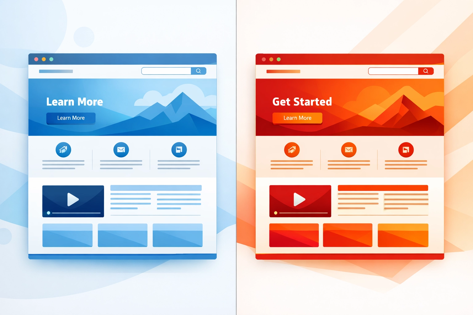 Comparison of website color schemes showing blue versus red design impact on conversions