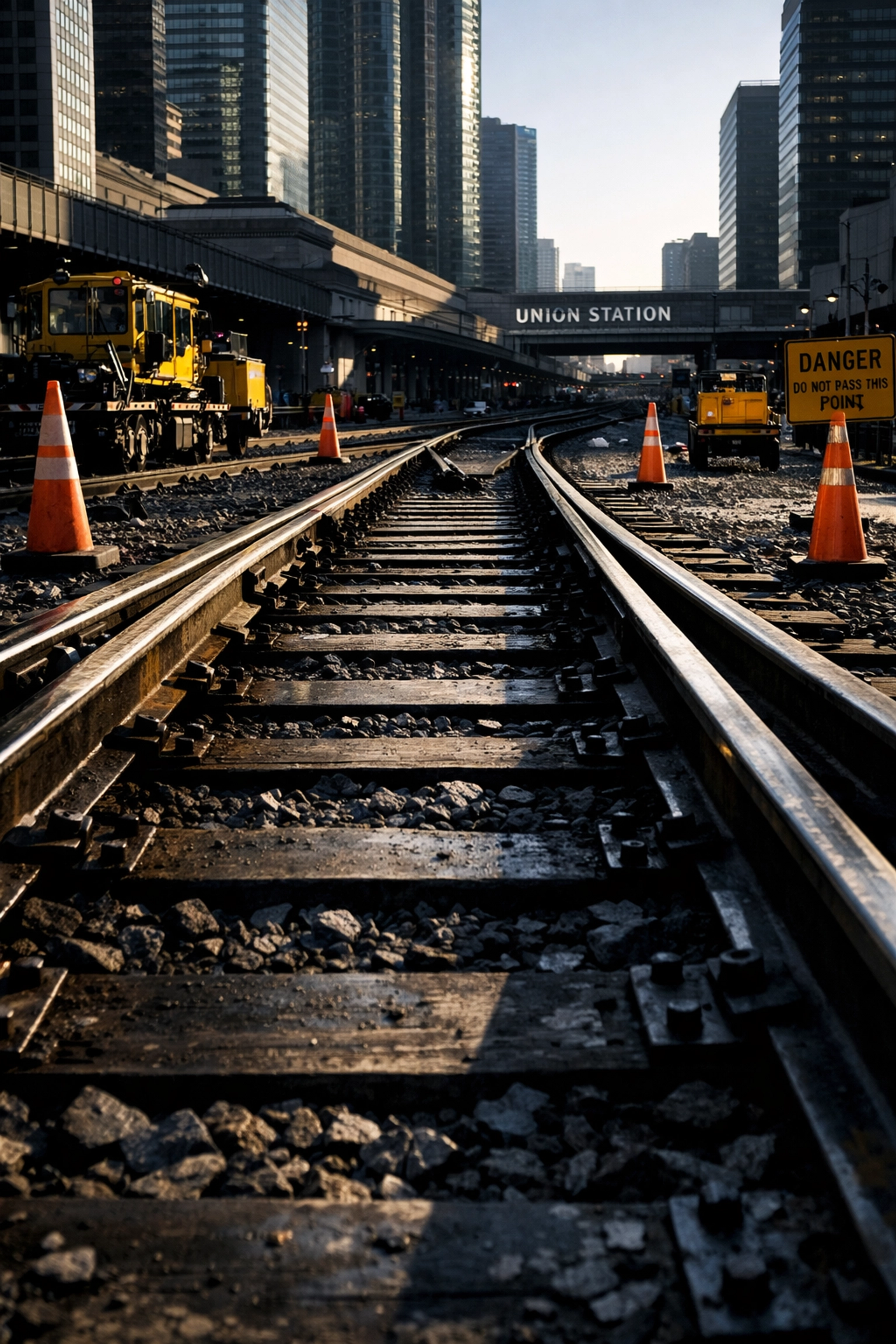 Empty GO Train tracks at Union Station following derailment and service disruption