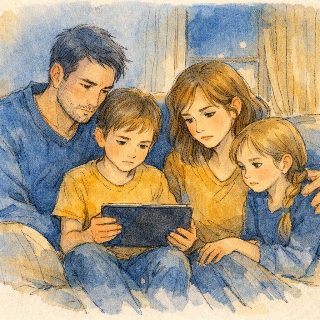 Family reviewing movie content together for safe Christian viewing choices