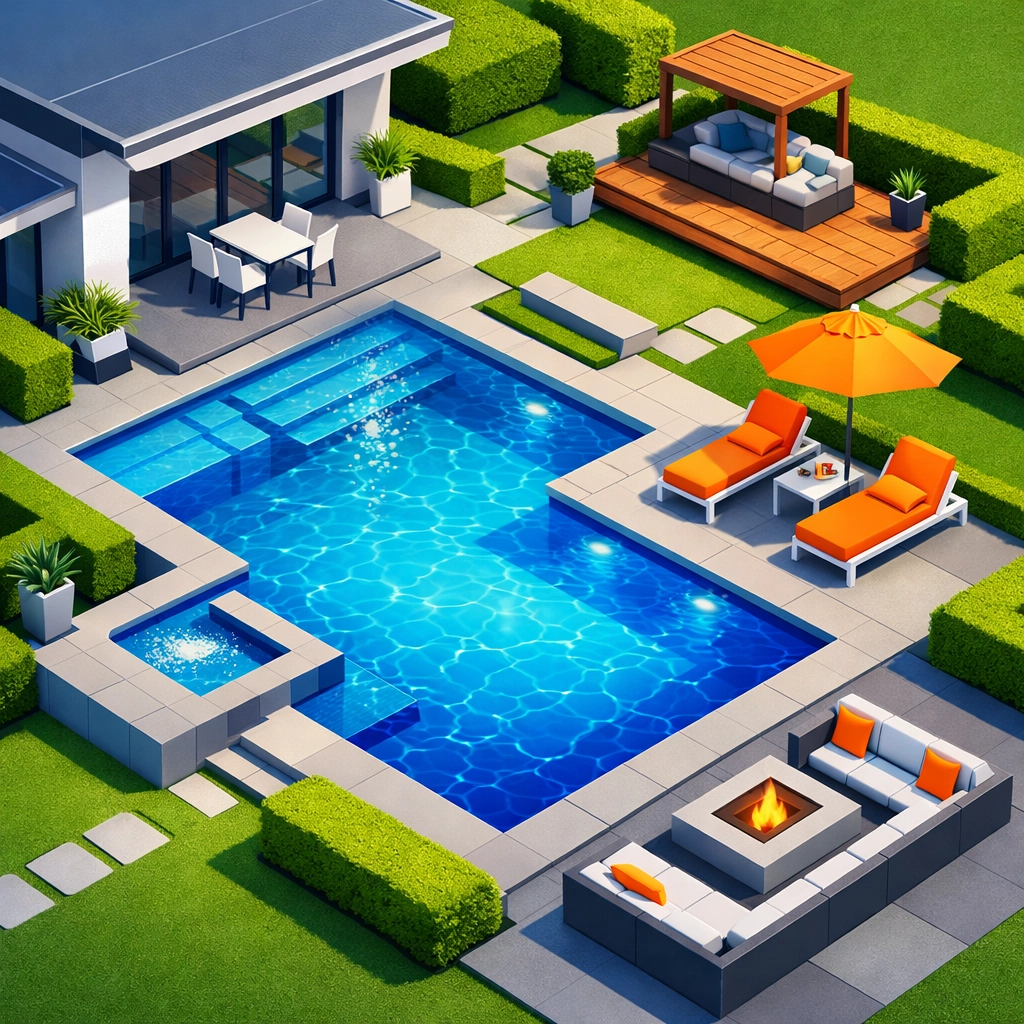 Luxury backyard featuring professional swimming pool installation and modern garden landscaping in Surrey.