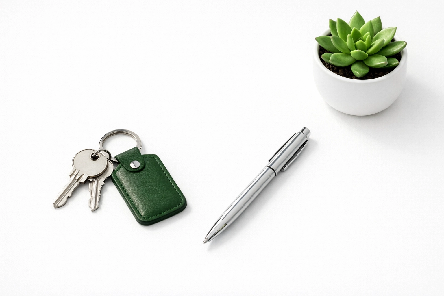 House keys and office desk representing easy property scaling with no-tax-return DSCR loans.
