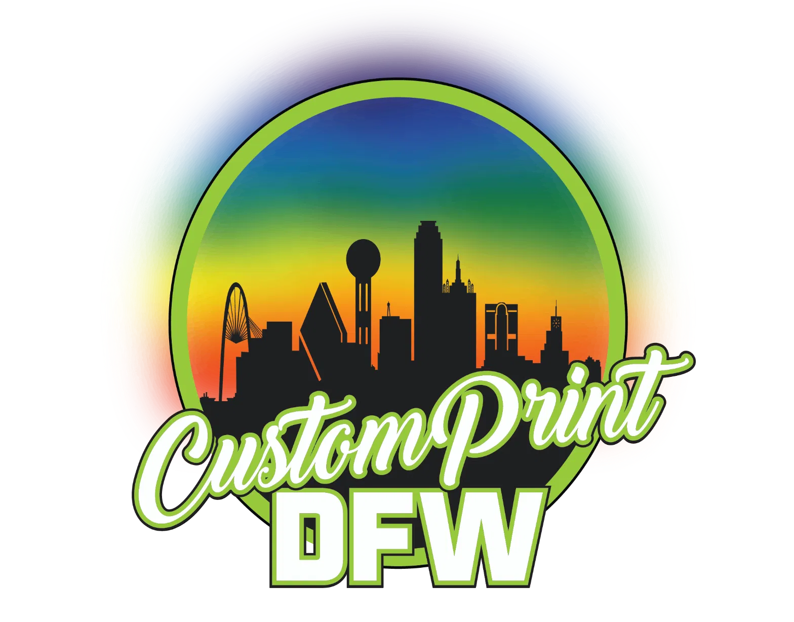 Custom Print DFW logo with Dallas skyline