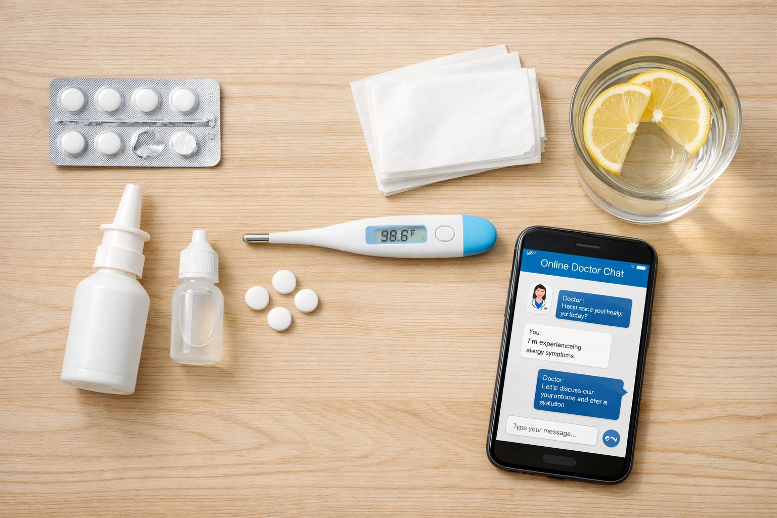 Allergy and cold medications with smartphone for telehealth prescription access