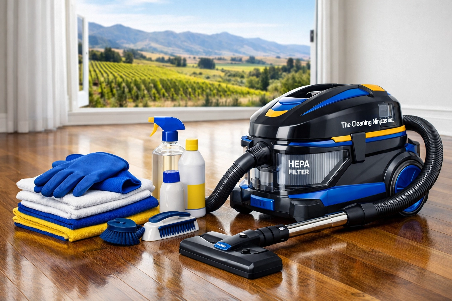 HEPA vacuum and safety gear ready for professional post construction cleaning in Marlborough.