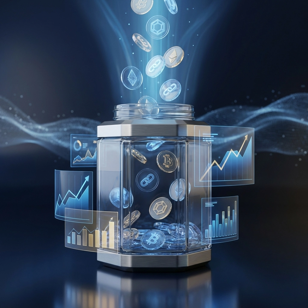 Digital tokens representing crypto receivables stored securely, highlighting Larecoin business asset management benefits.