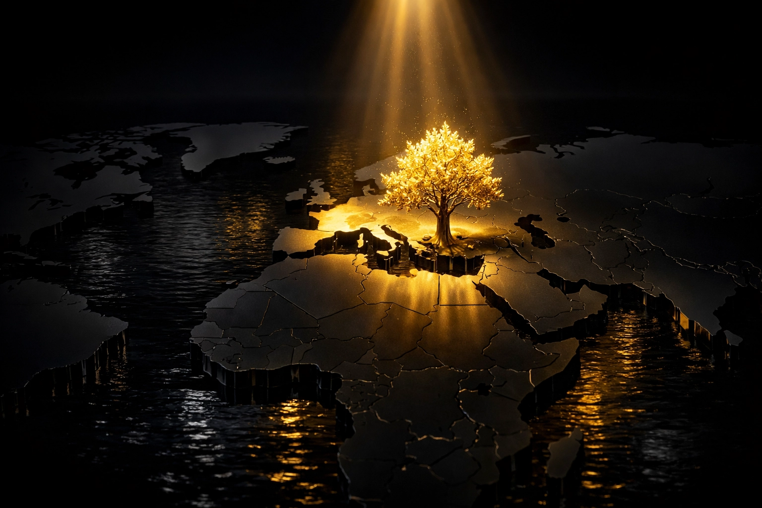 A map with a spotlight on one region showing focused budget allocation for international market growth.