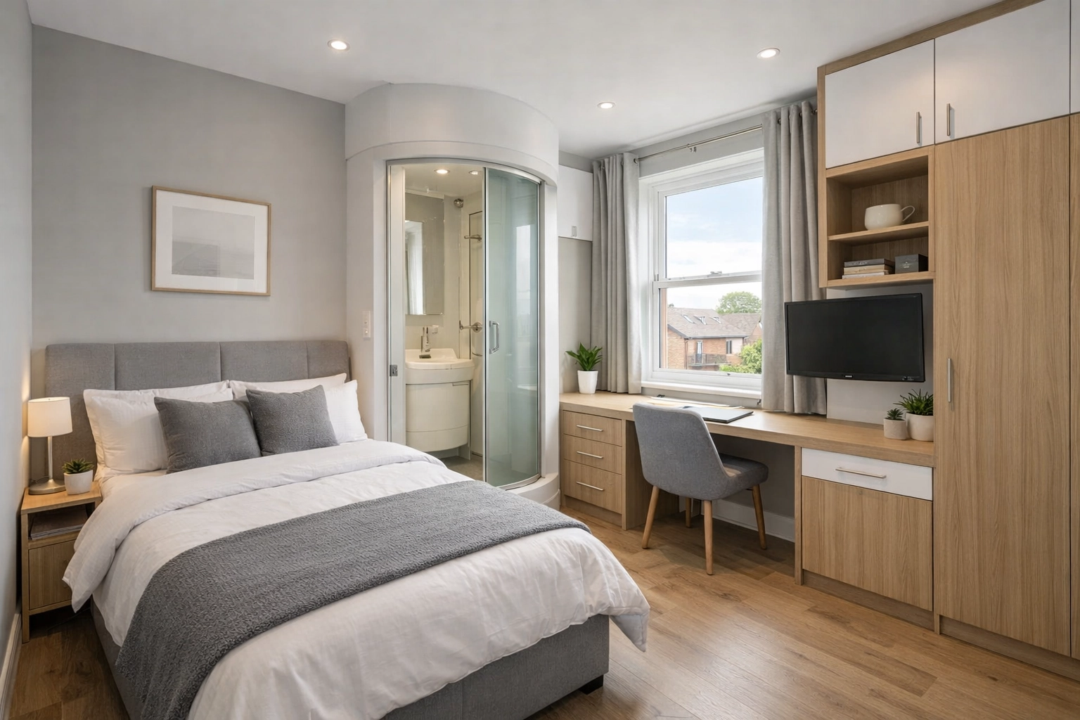 Modern HMO bedroom design by an expert HMO architect for high-density living.