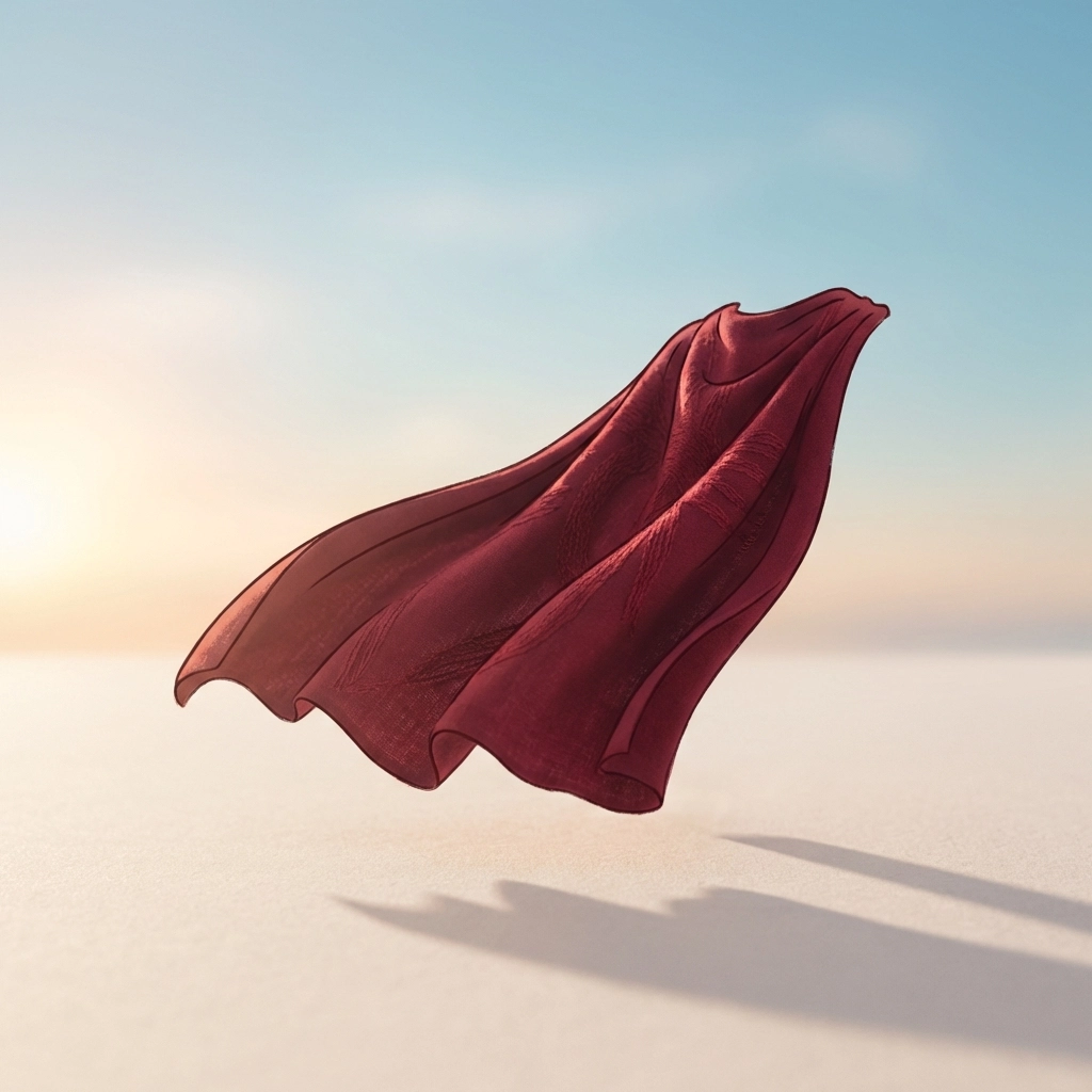 Red cape flowing in the wind, representing heroism and Christian virtues in Superman 2025 review