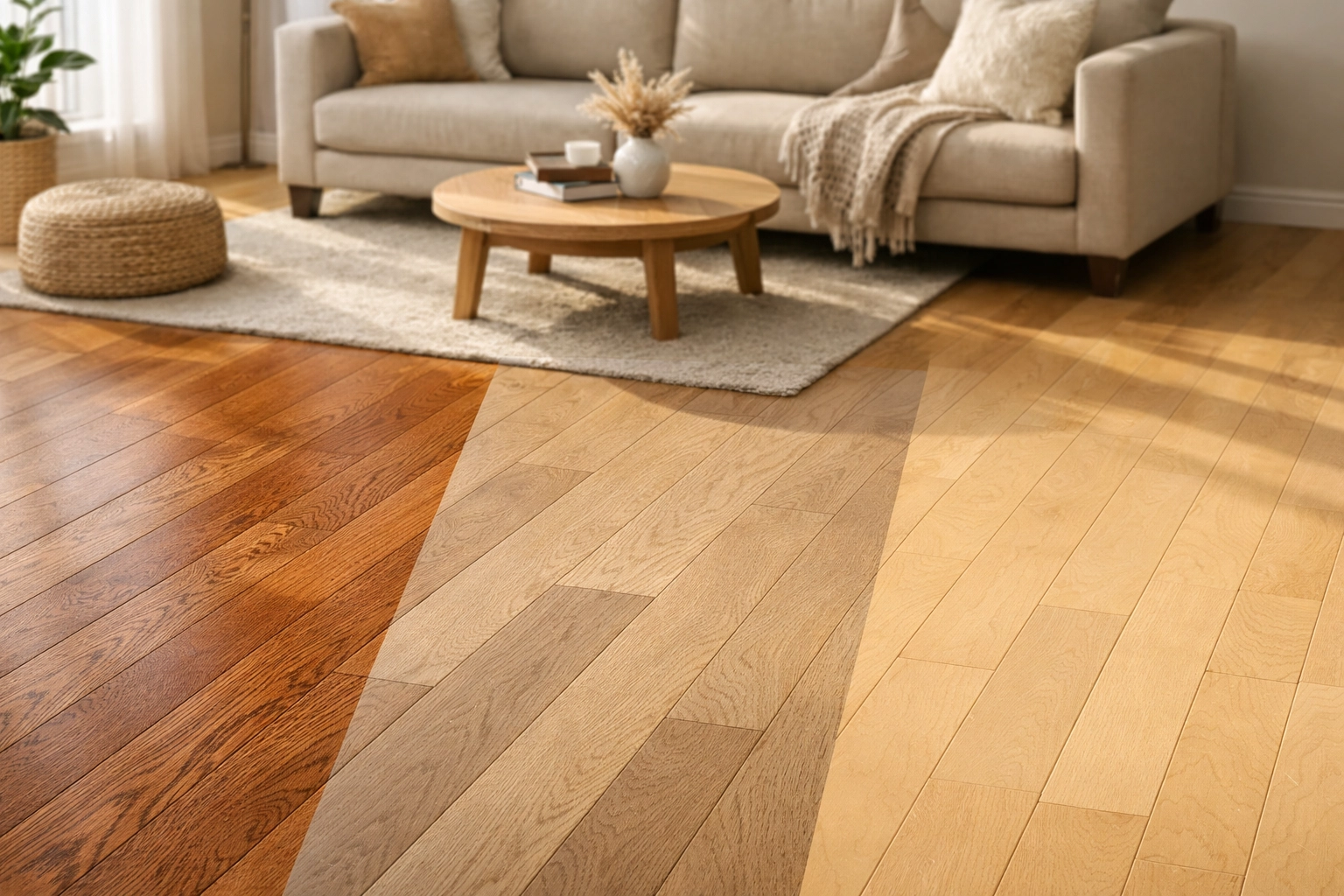 Red oak, white oak, and maple hardwood floor samples compared for Chicago climate