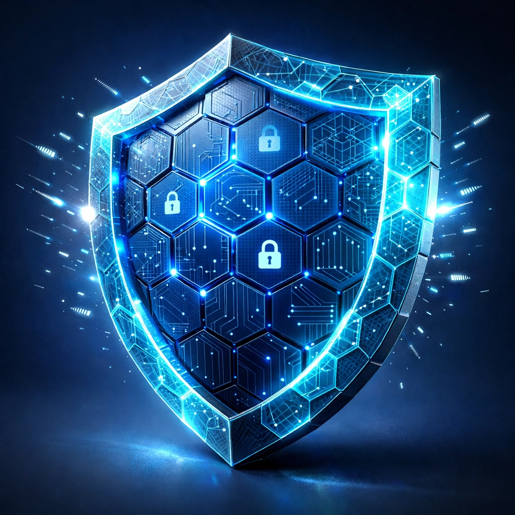 Layered cybersecurity shield protecting business data with quantum-resistant encryption technology