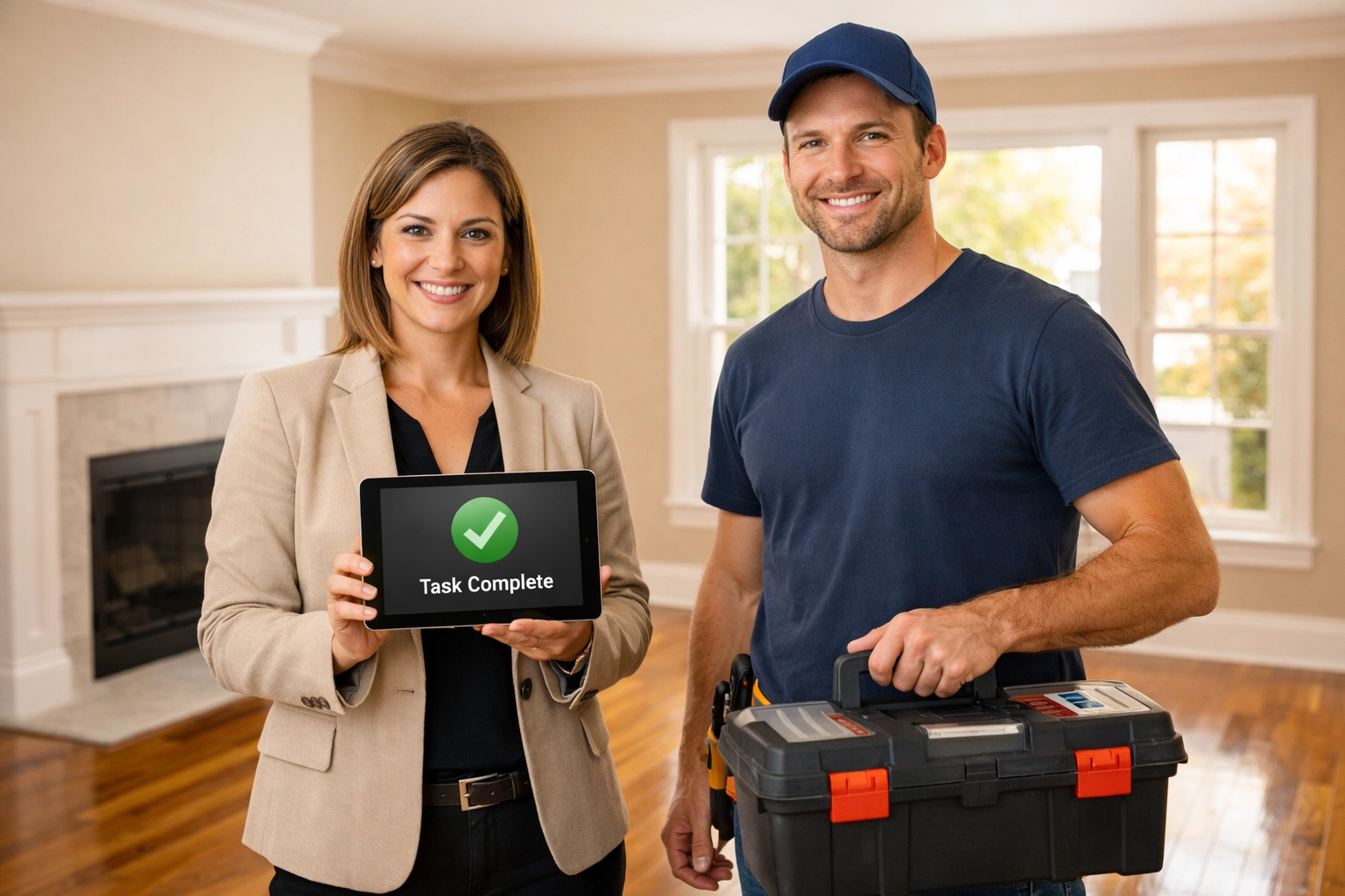 Cleveland property management team and contractor finalizing repairs in a renovated rental.