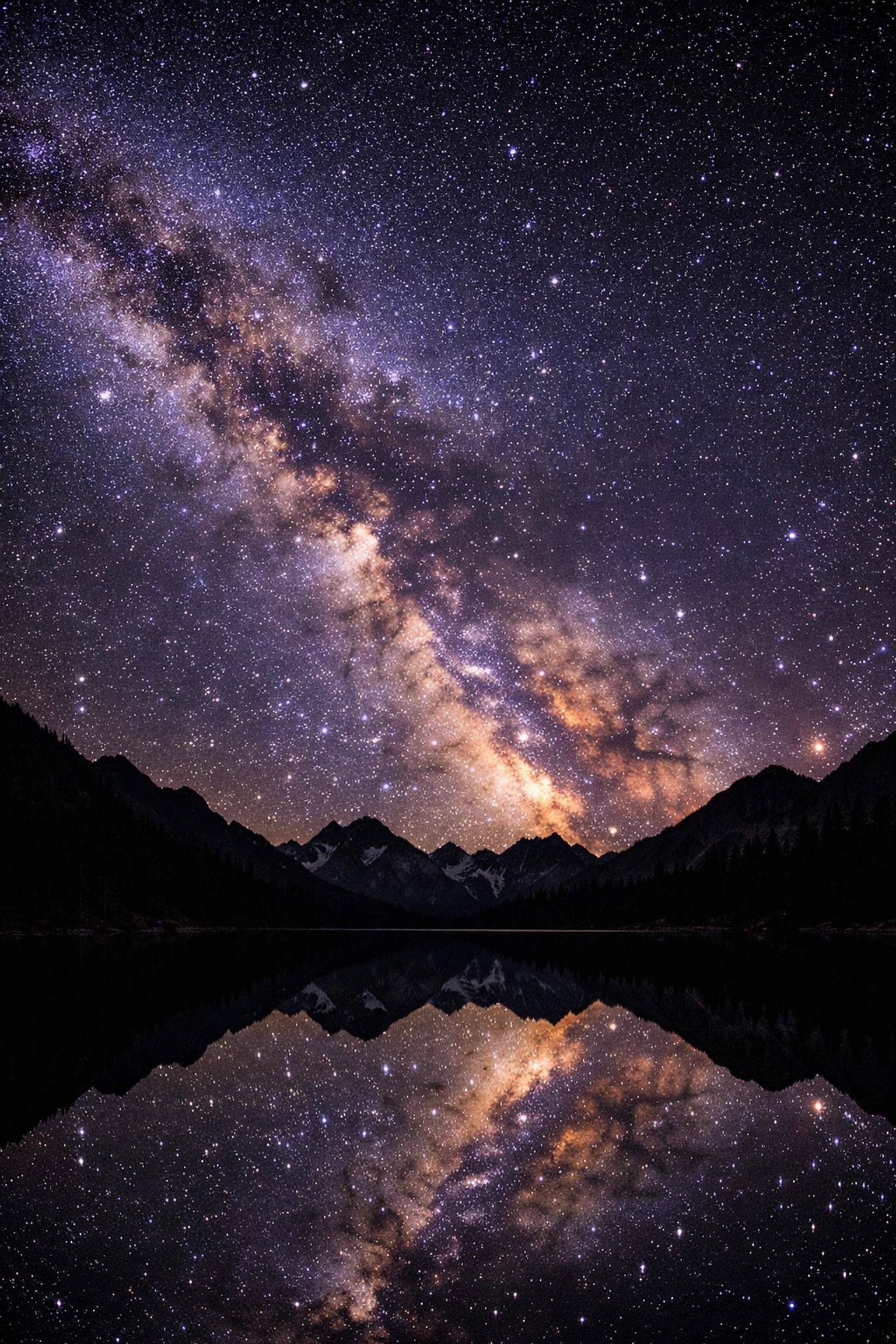 The Milky Way galaxy reflected in a mountain lake, following expert landscape photography tips.