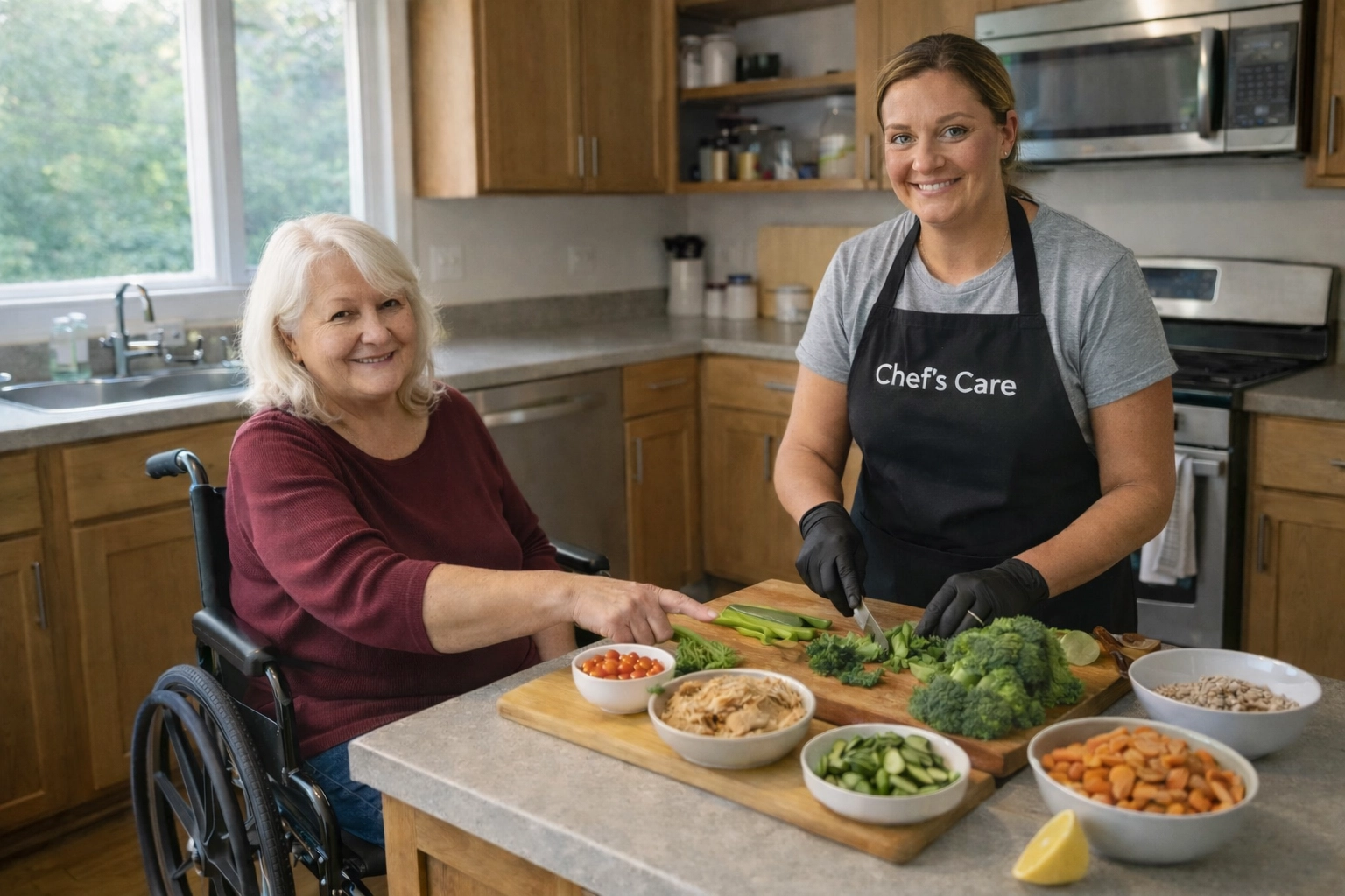 Culinary Associate in a Lake Forest kitchen preparing healthy meals to support independent living at home.