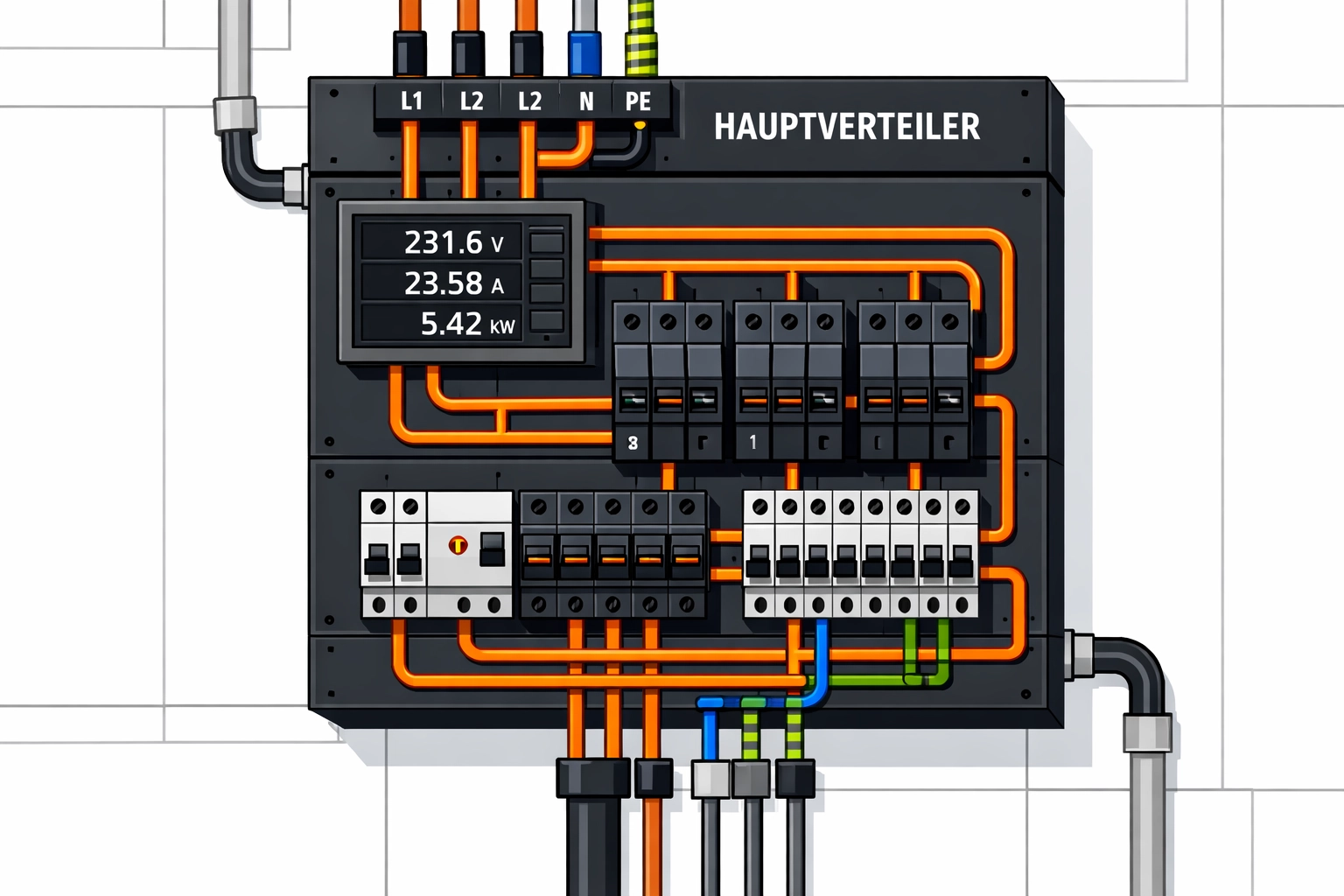 Hauptverteiler mit Leitungsschutzschaltern für Netzanschlusskapazität in Bestandsimmobilien