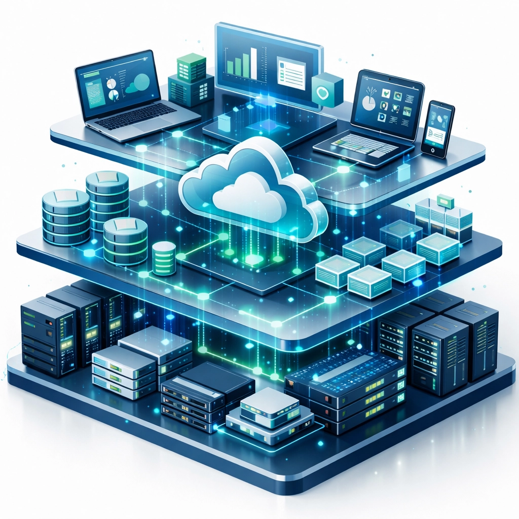 Interconnected IT infrastructure showing ServiceNow ITOM service mapping and asset relationships