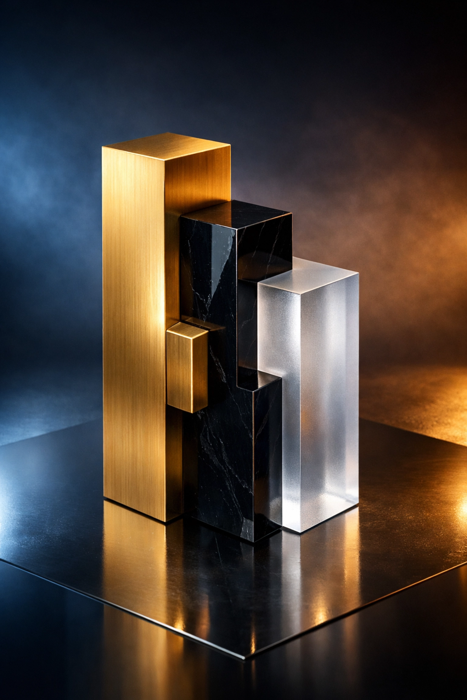 Geometric pillars illustrating a balanced 40/30/30 investment model for long-term wealth management.