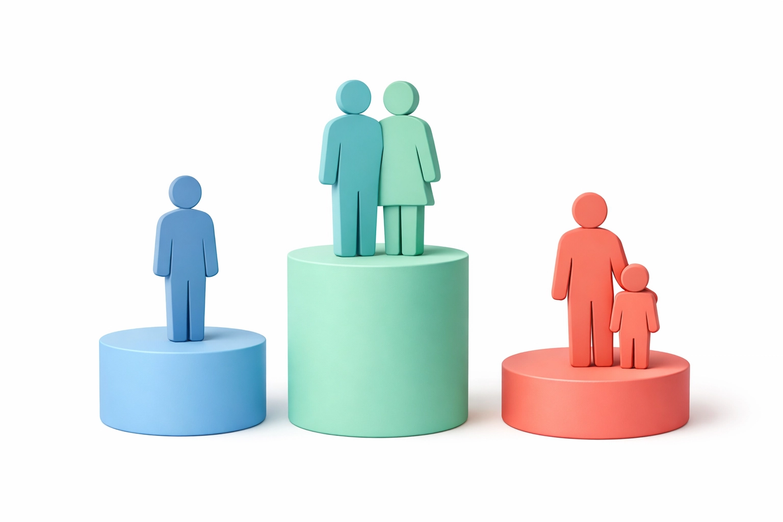Different tax filing statuses visualized: single, married filing jointly, and head of household