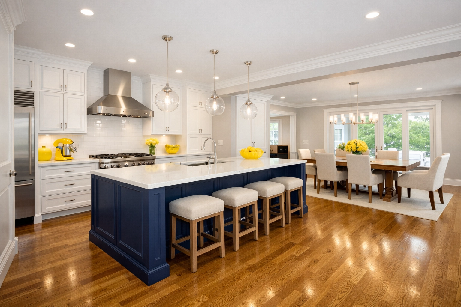Spotless luxury kitchen after a visit from high-quality residential cleaning services near me in Massachusetts.
