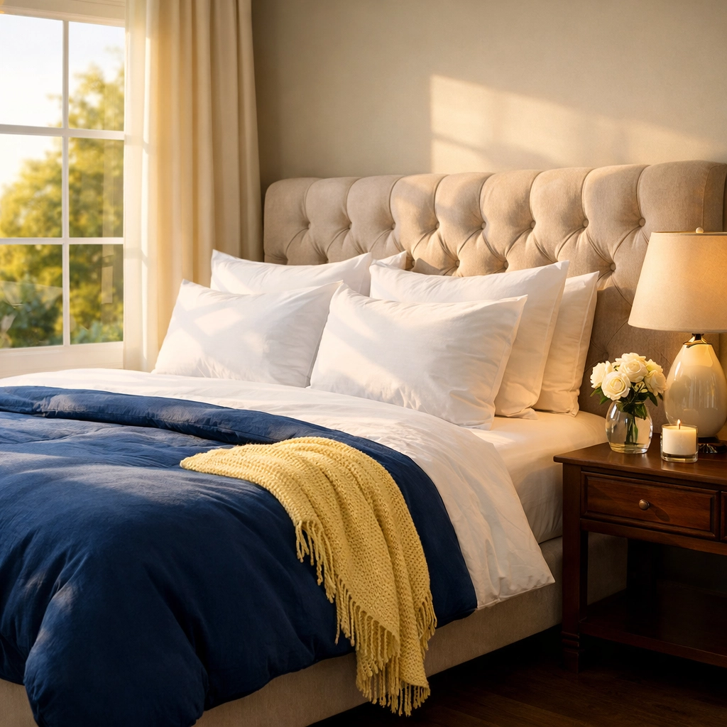 Tidy master bedroom in a Hamilton estate following a premium weekly house cleaning visit.