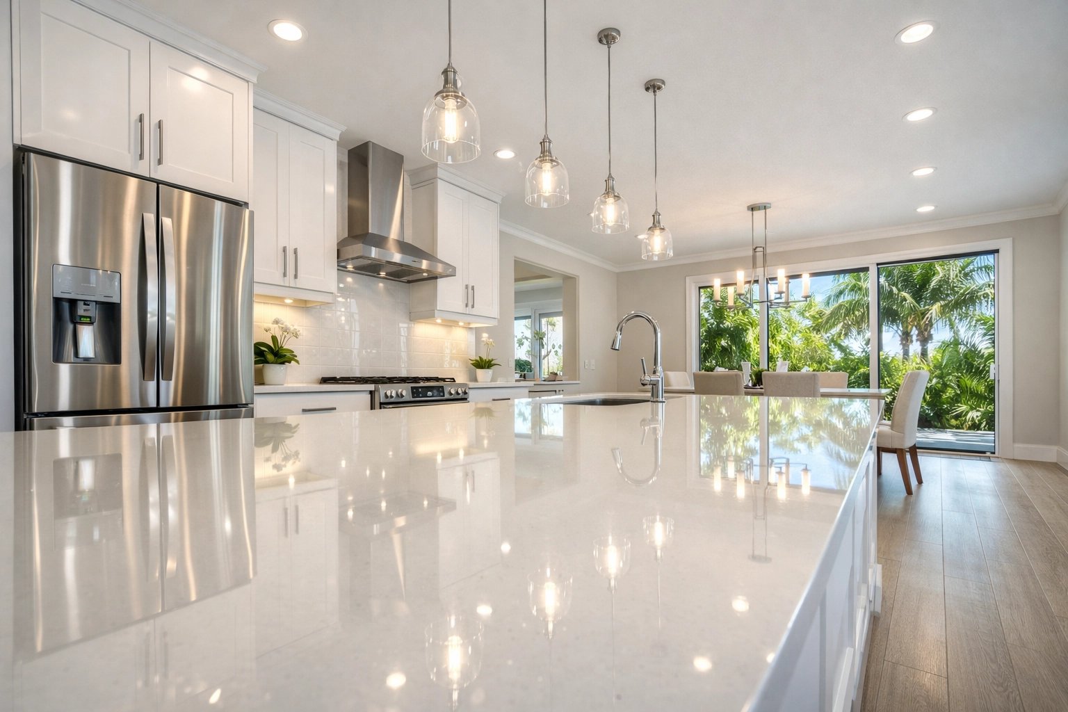Sparkling clean Orlando kitchen following a professional three-stage post-construction cleaning.