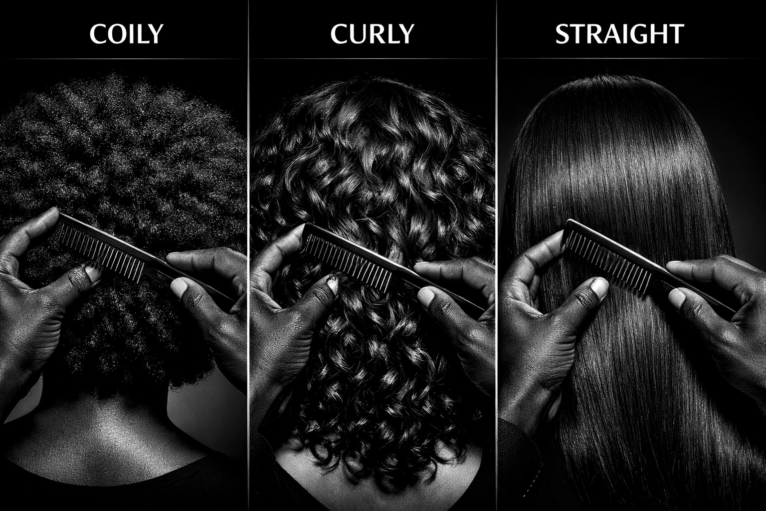 Side-by-side comparison of diverse hair textures showcasing multicultural grooming expertise at an Ohio barber school.