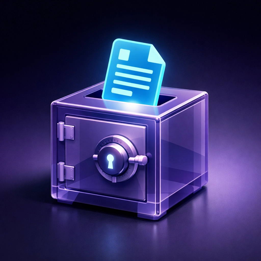 A glowing digital document entering a secure safe, representing official workplace disclosure records.