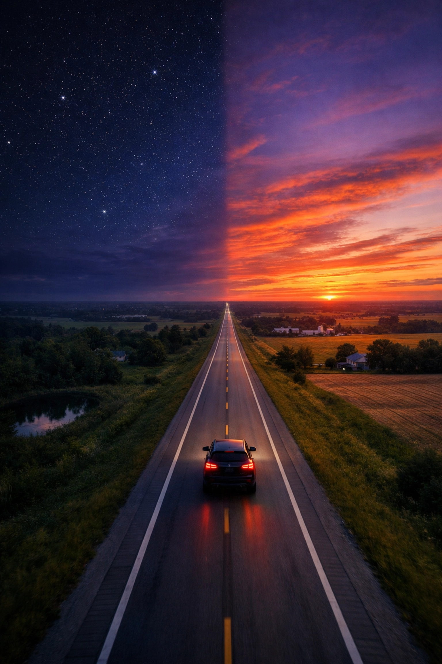 Highway in the Indiana countryside at twilight illustrating the state