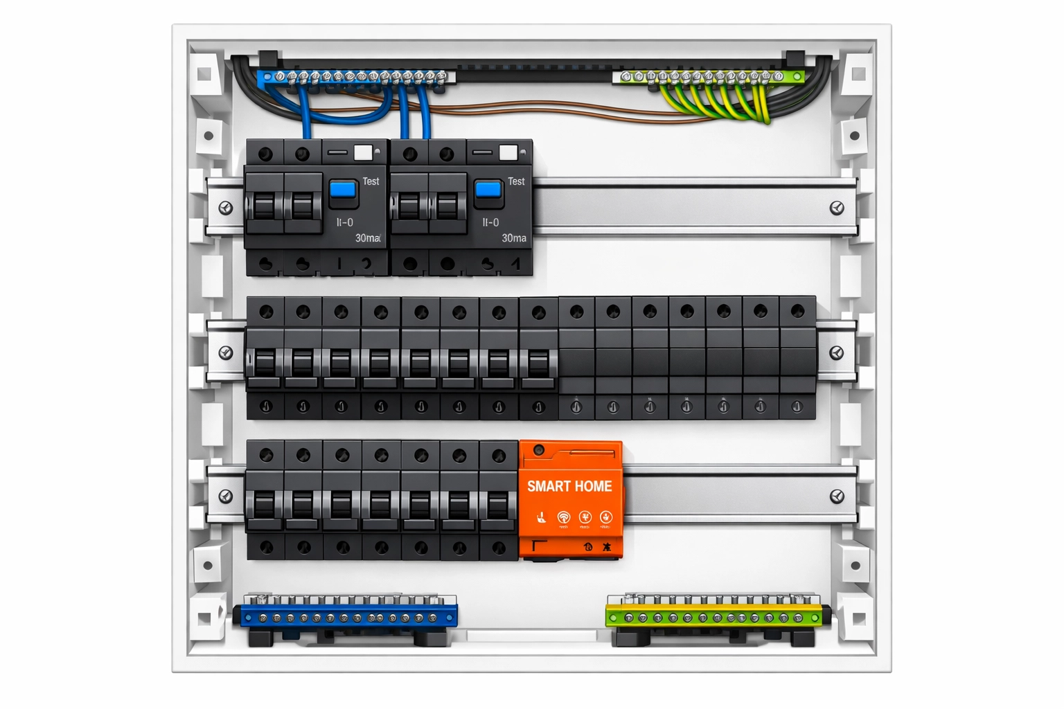 Moderner Verteilerkasten Umbau in Wien für Smart Home Steuerung und neue Sicherungselemente.