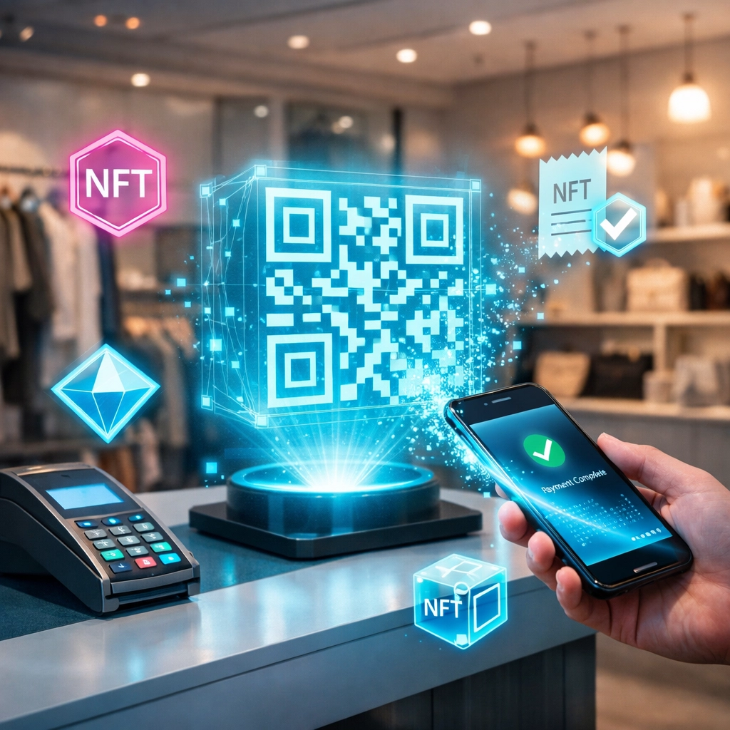 QR code crypto payment system for point-of-sale merchant transactions with NFT receipts