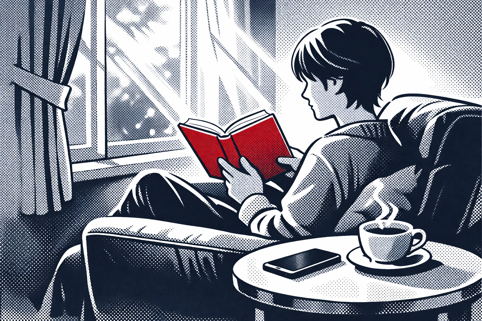 Person reading book peacefully with phone face-down promoting healthy screen time habits