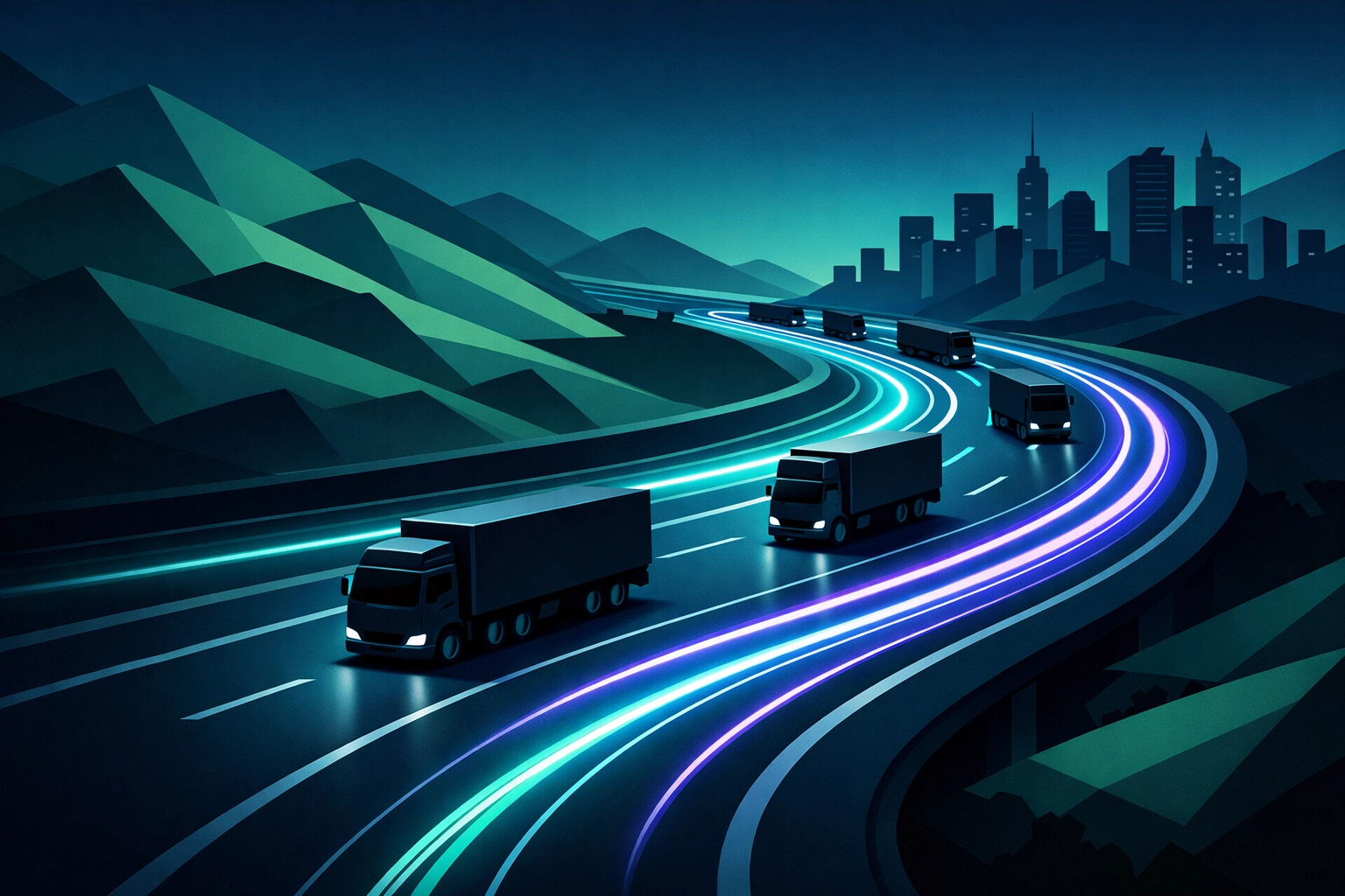 HGV silhouettes on a busy motorway symbolizing the continuous growth of driver jobs in the North West.