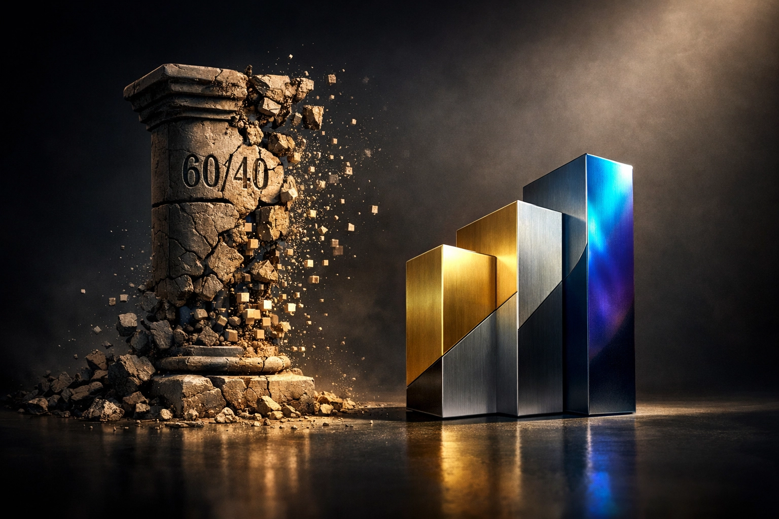 Transition from traditional 60/40 portfolio model to modern 40/30/30 investment framework