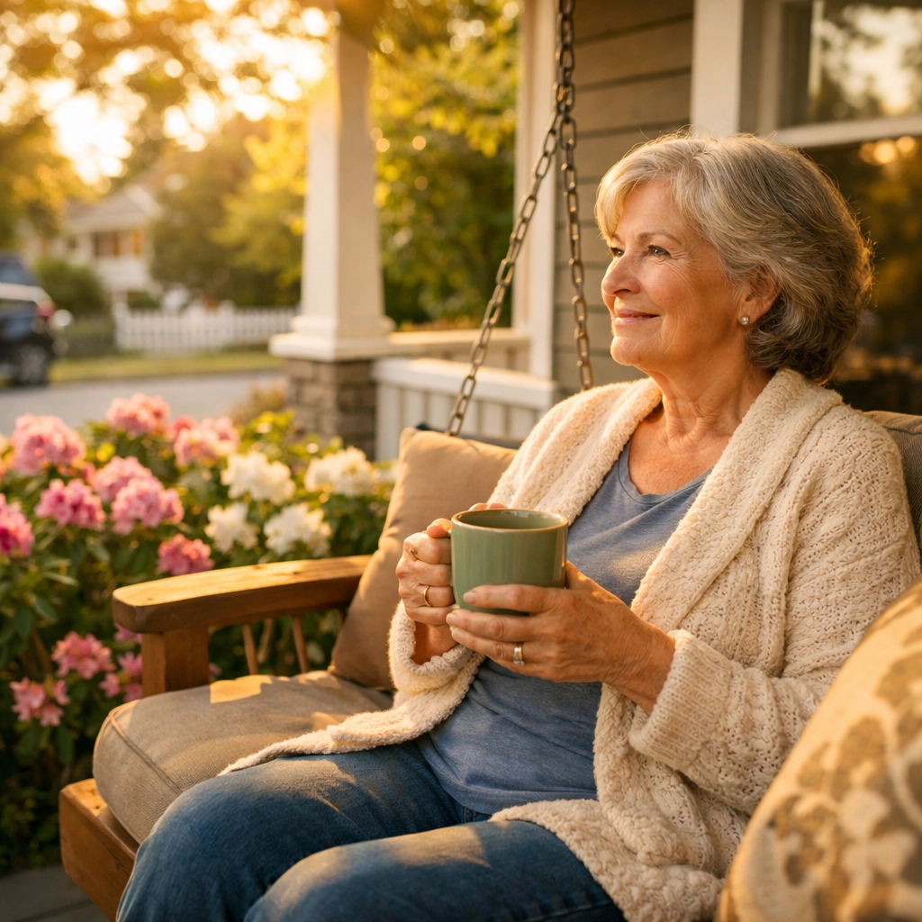 A senior homeowner in Washington enjoying peace of mind by leveraging her home equity loan.