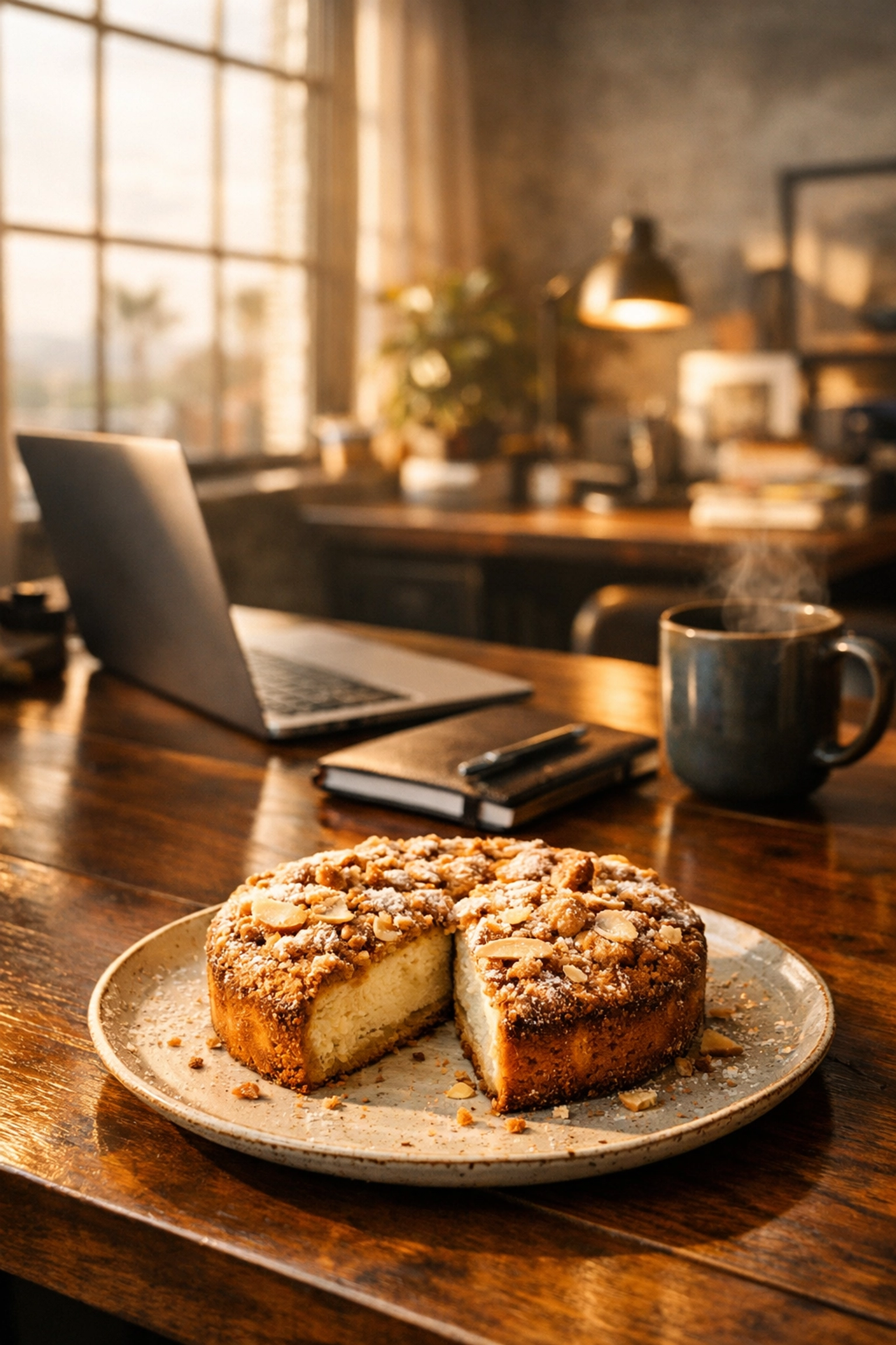 San Marcos home office with a laptop and pastry representing a tax cut for self-employed professionals.