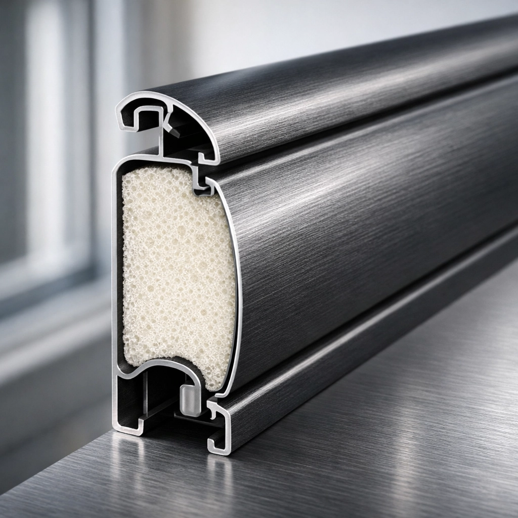 Gedämmte Rollladen-Lamelle aus Aluminium für effiziente Wärmedämmung und Einbruchschutz in Wien.