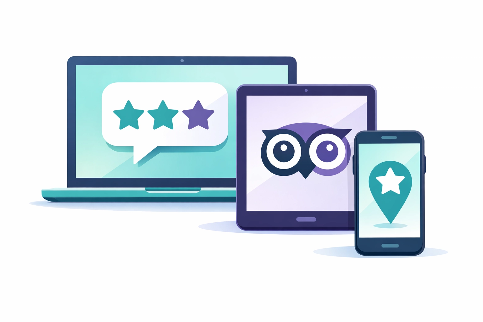 Multiple devices displaying various review platforms beyond Google