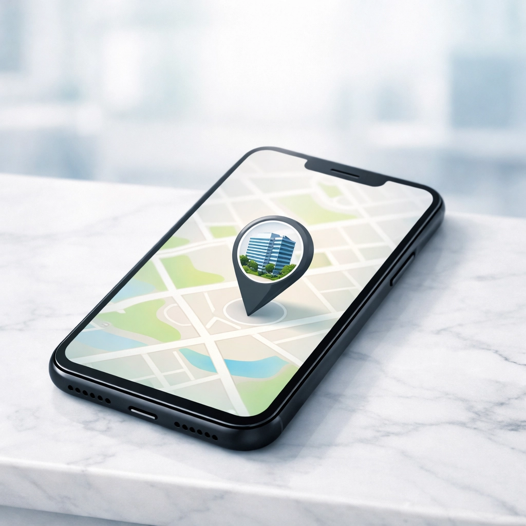 Smartphone displaying a map location pin for a chiropractor, highlighting local search optimization.