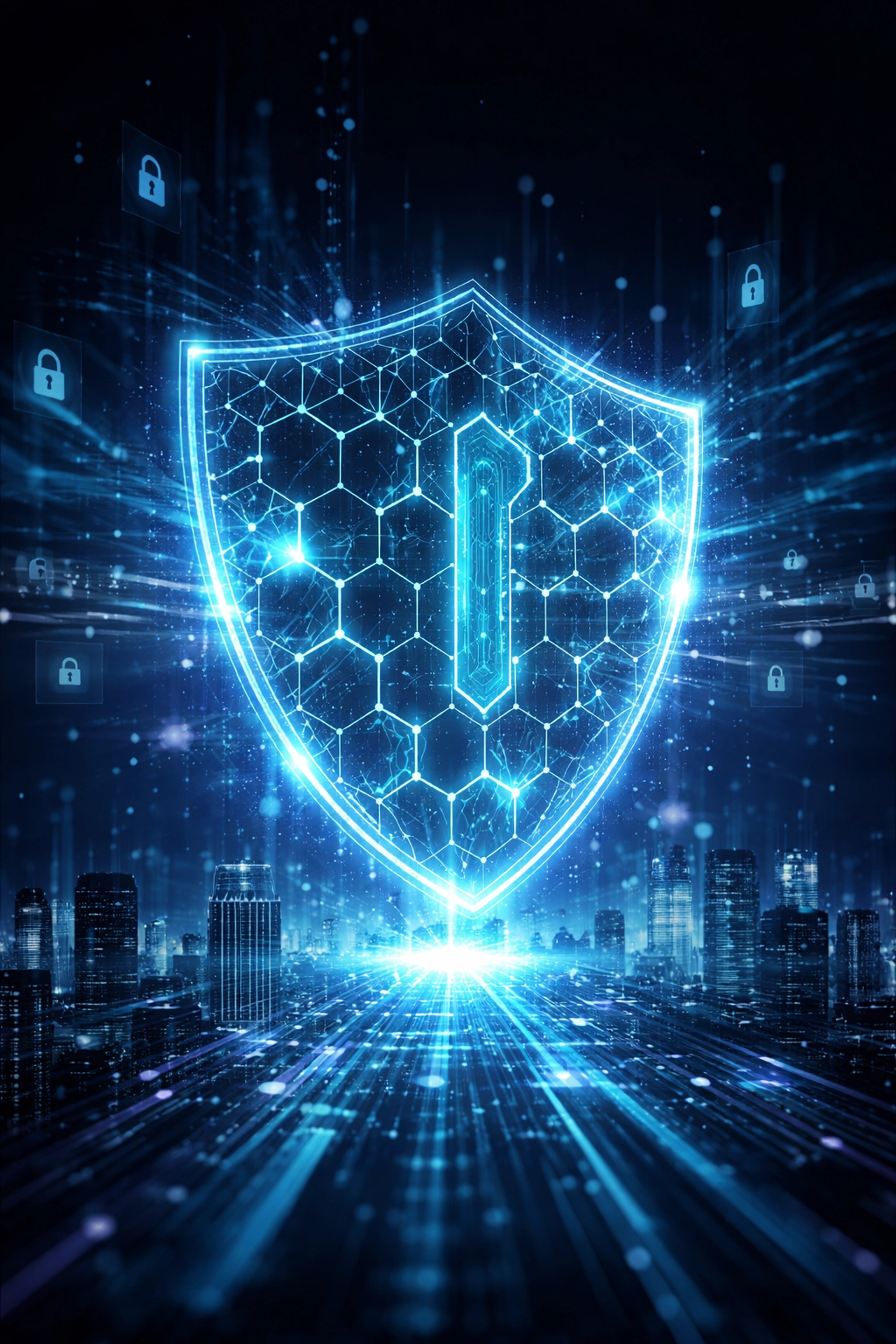 Futuristic digital shield symbolizing NIST 800-53 control families and robust cybersecurity posture