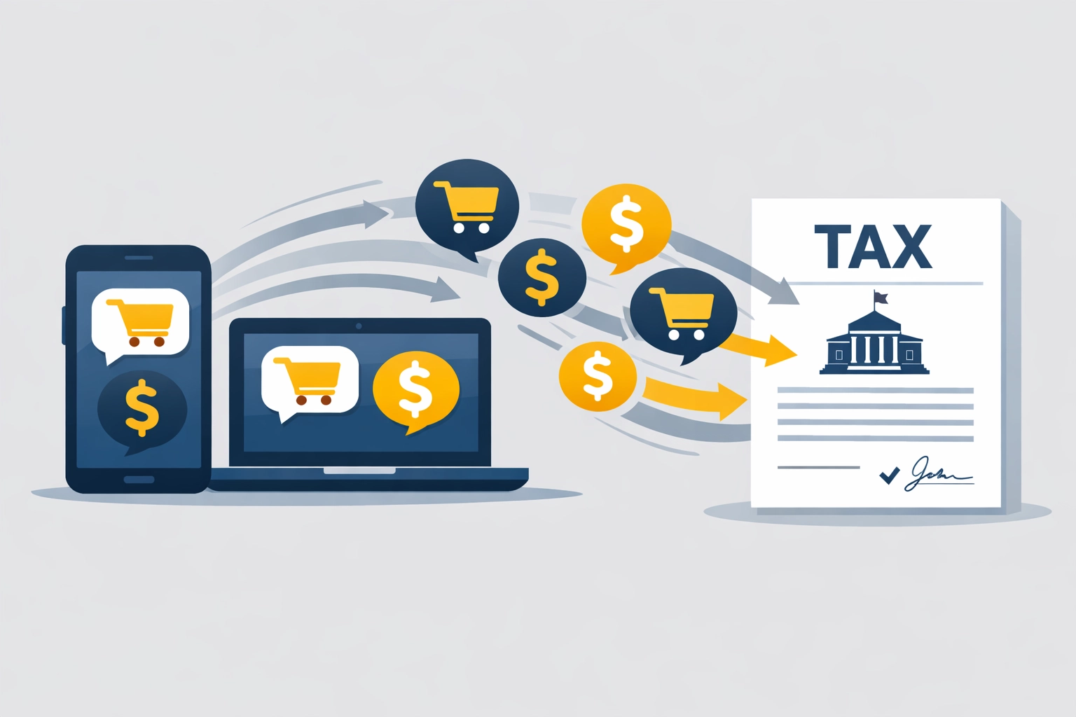 Illustration of digital side hustle transactions flowing into a 1099-K tax form for IRS reporting.