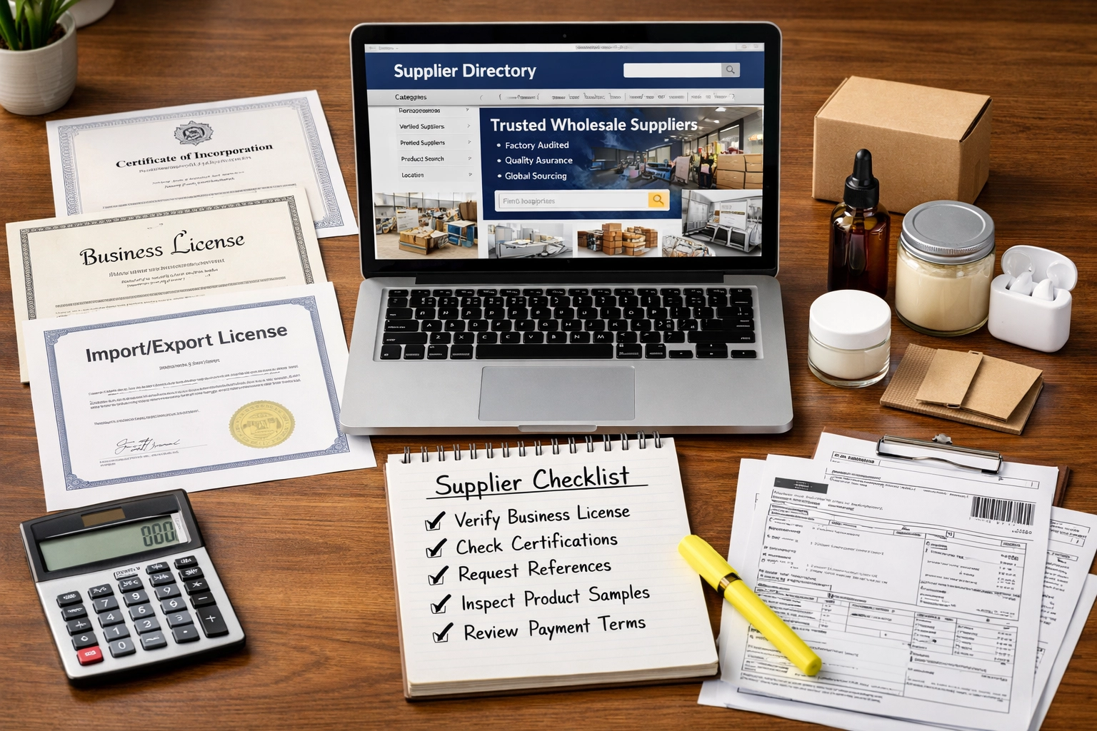 Wholesale supplier verification documents, business certificates, and sourcing checklist