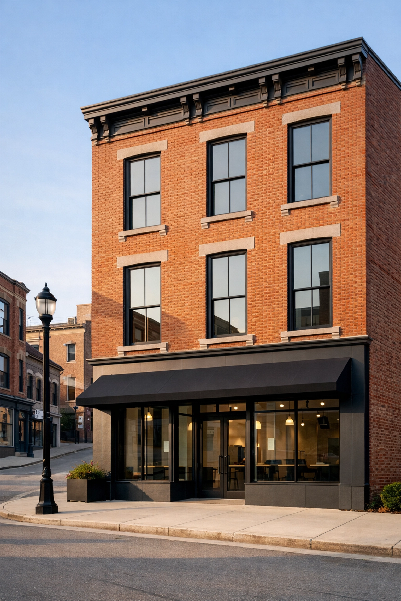 Renovated historic brick building in Cincinnati's Pendleton neighborhood, an ideal urban real estate investment.