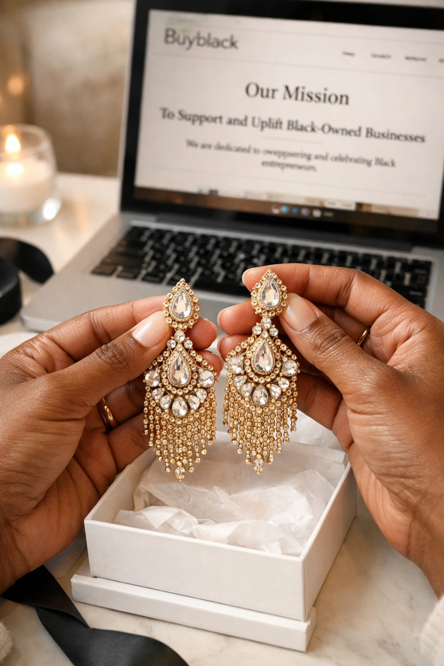 Unboxing artisan gold statement earrings from a Black-owned business with a Buyblack mission.