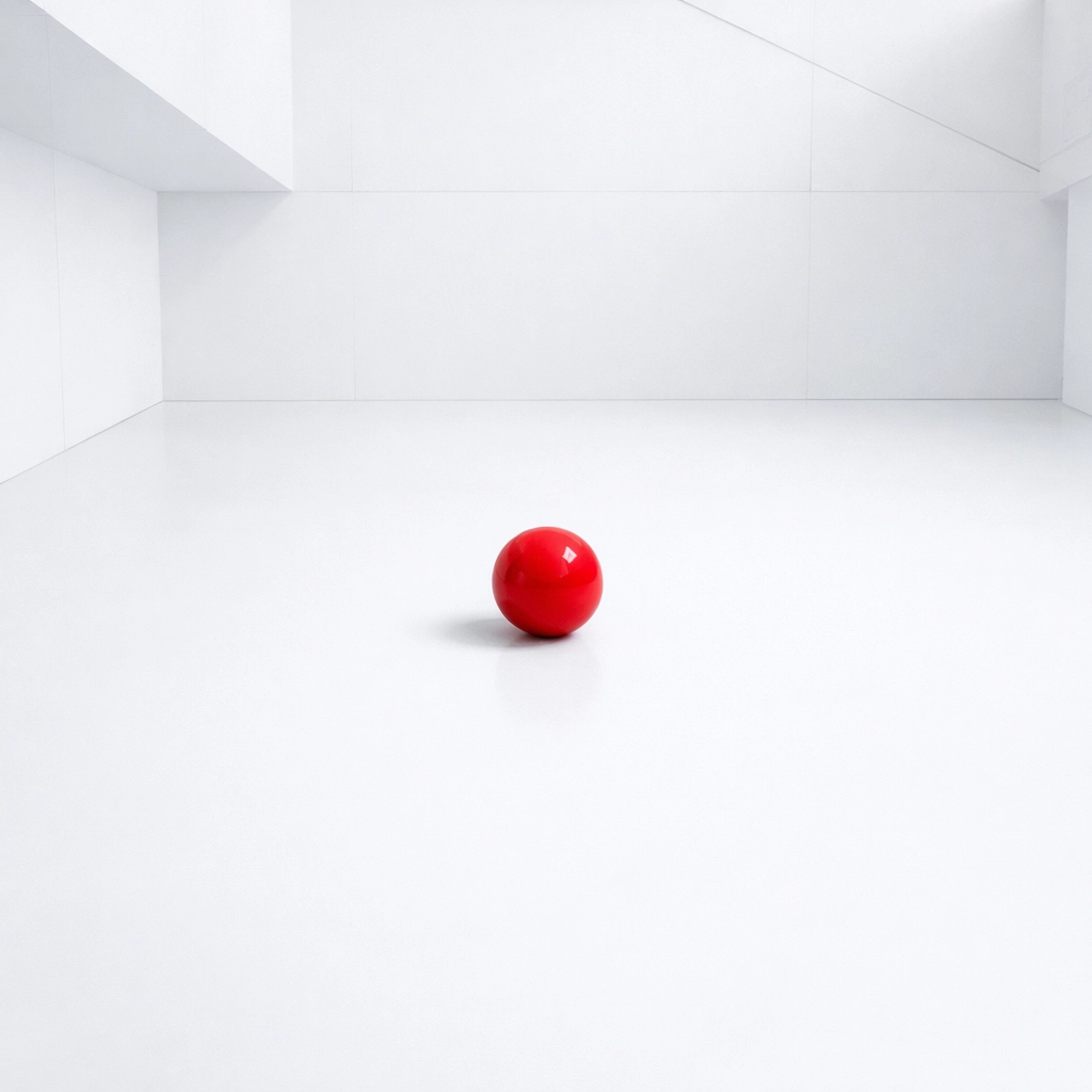 Red sphere in a white space symbolizing Position Zero and brand authority from a digital marketing agency.