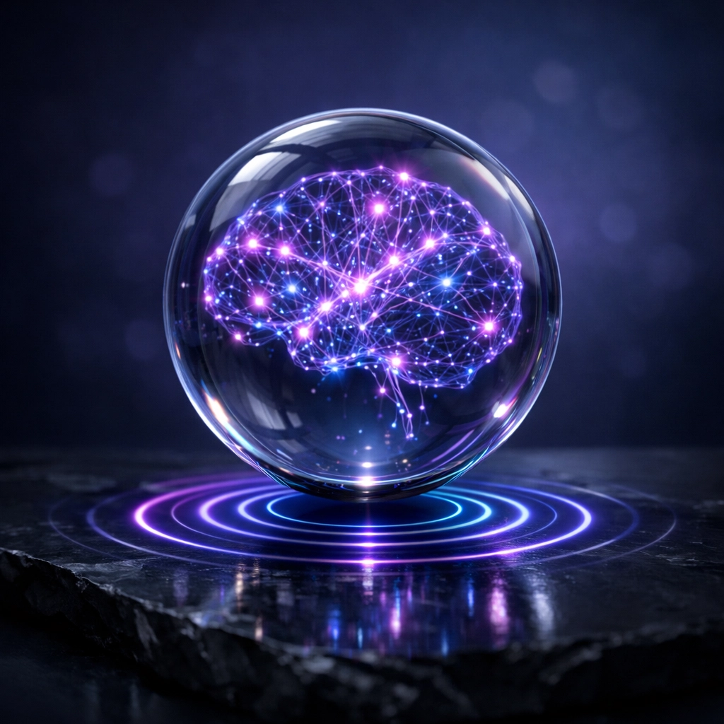 A glowing digital sphere representing a 24/7 AI receptionist voice agent for small businesses.