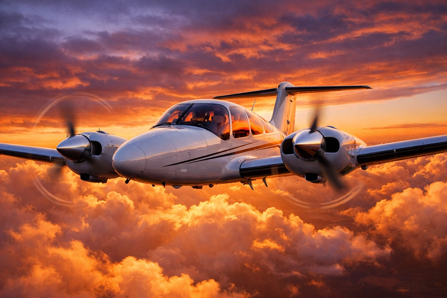 Twin-engine aircraft in flight representing successful Airman Certification Standard maneuvers.