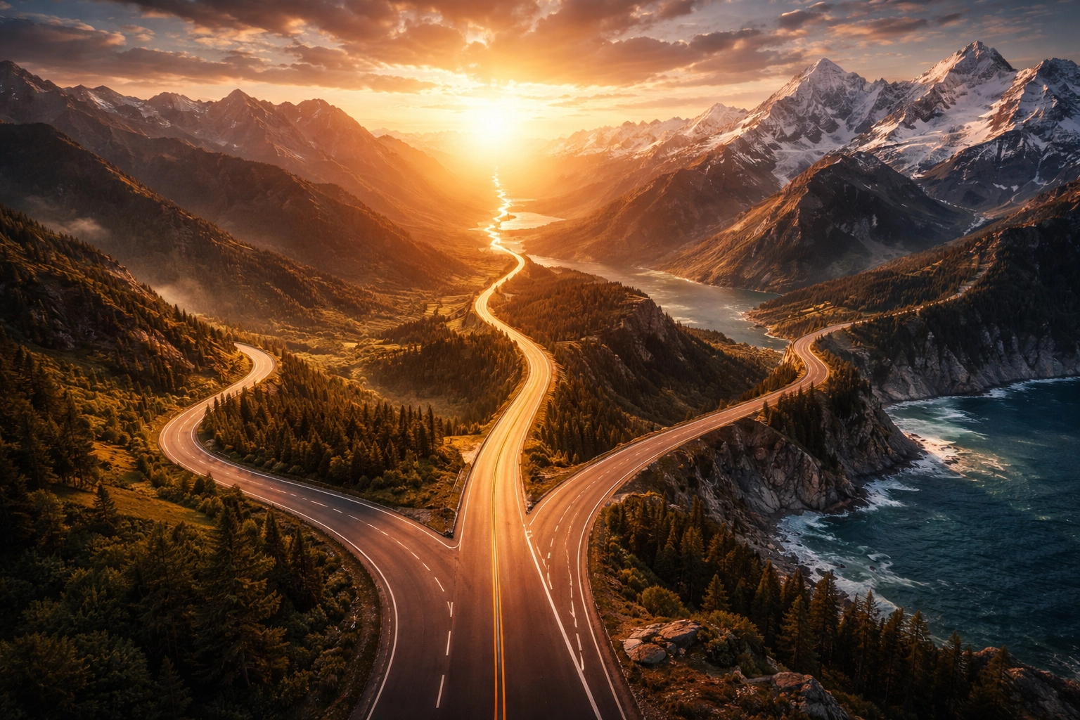 Winding road splitting into multiple paths symbolizing diversified investment strategies for building resilient portfolios