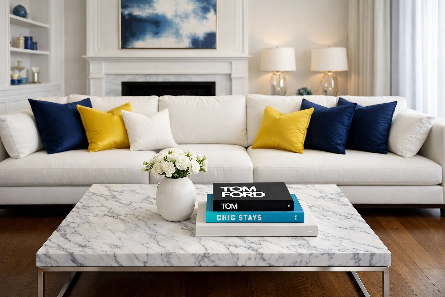 Immaculate luxury living room in Carlisle featuring a tidy coffee table and perfectly fluffed pillows.