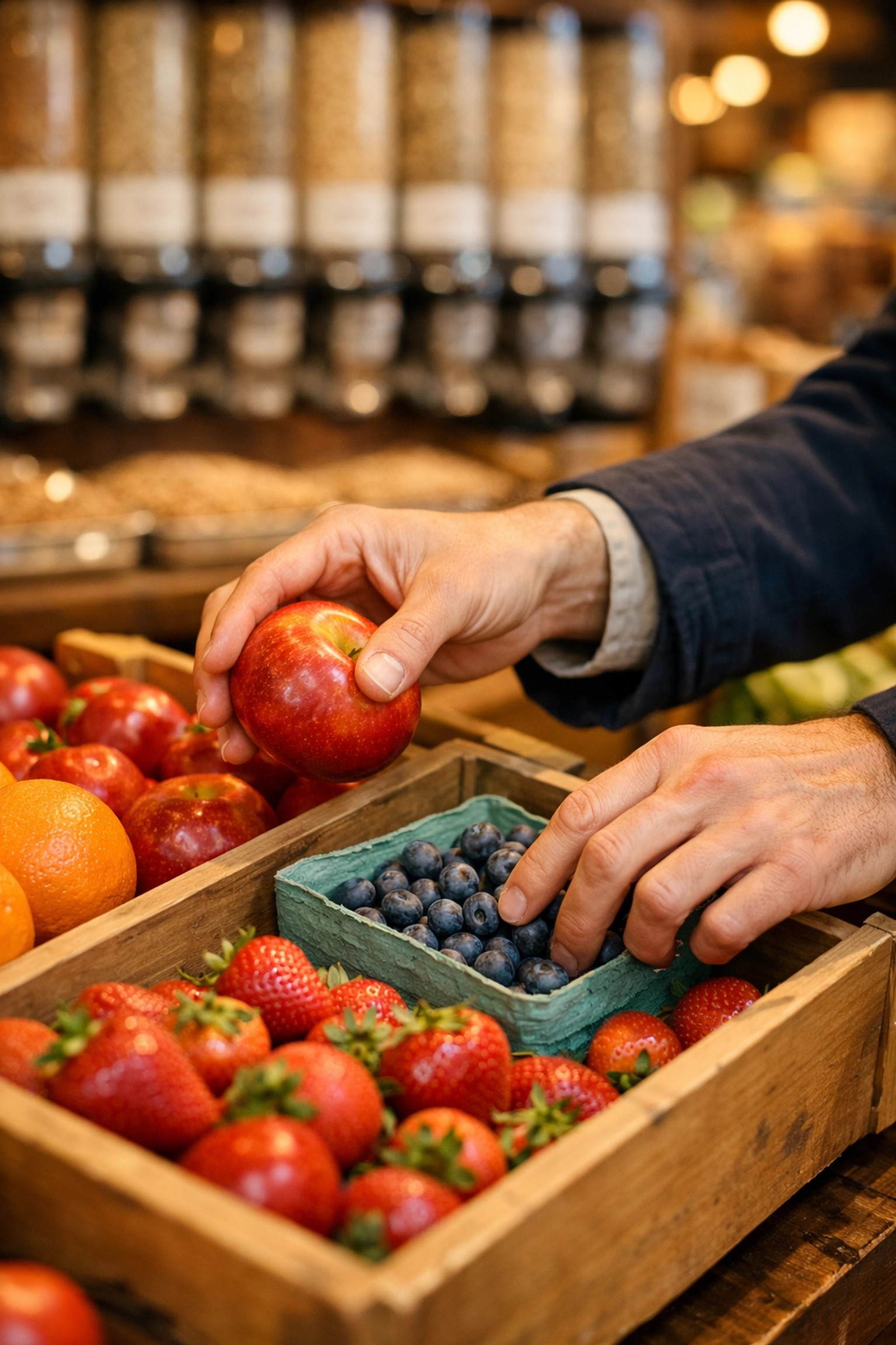 A person choosing healthy food, demonstrating the dignity of family assistance programs in New Jersey.