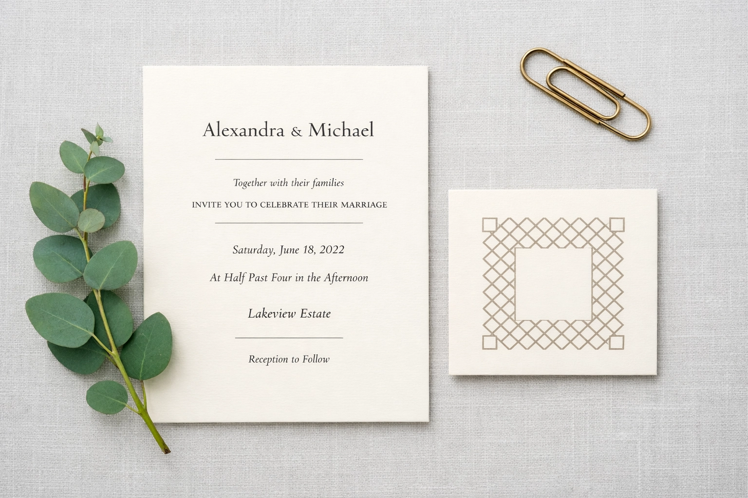 Elegant minimalist wedding invitation suite featuring a QR code for easy online guest RSVPs.