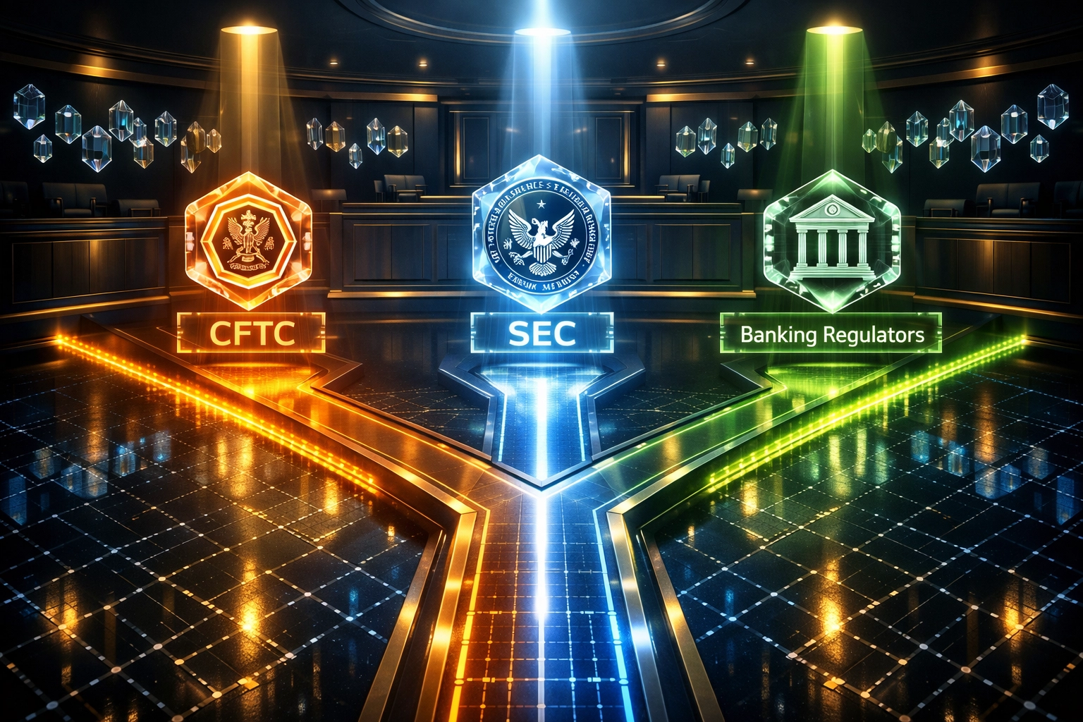 CLARITY Act three-tiered regulatory framework for cryptocurrency showing CFTC, SEC, and banking jurisdictions